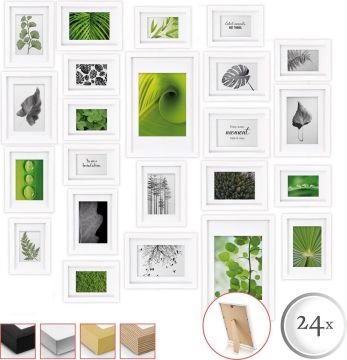 Комплект Bomoe от 24 дървени рамки за снимки - Бял