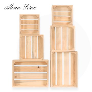 Декоративни дървени щайги 6 в 1, серия Алина - Натурален