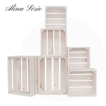 Декоративни дървени щайги 6 в 1, серия Алина - Бял