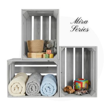 Декоративни дървени щайги 3 в 1, серия Мира - Сив