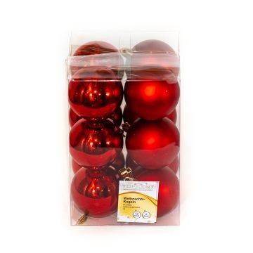 Комплект 12бр. коледни топки за декорация гланц/мат, диаметър 6см, червен