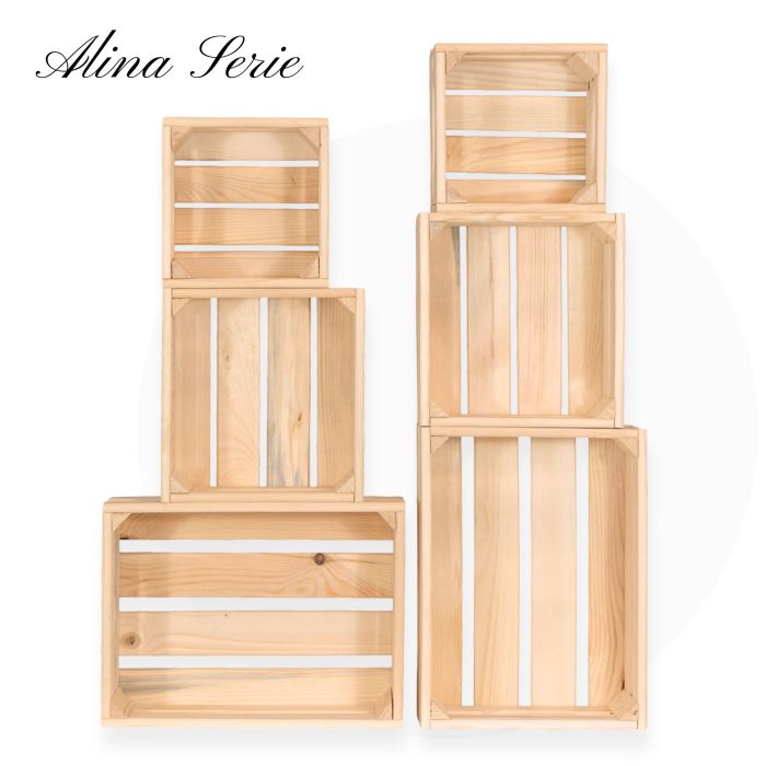 Декоративни дървени щайги 6 в 1, серия Алина - Натурален