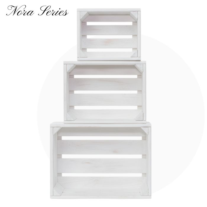 Декоративни дървени щайги 3 в 1, Серия Нора - Бял