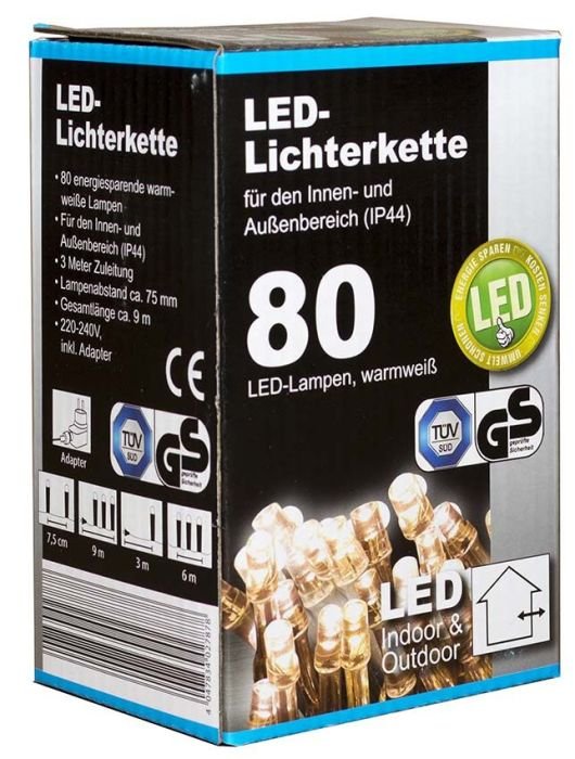 Коледни LED лампички с адаптер 80бр-9м