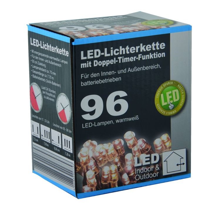 Коледни LED лампички 96бр с батерии и 9 функции-7,70м