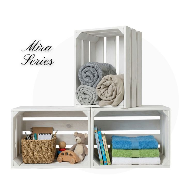 Декоративни дървени щайги 3 в 1, серия Мира - Бял