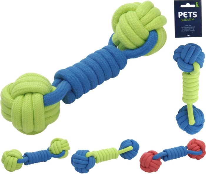 Въжена играчка за куче с две топки 23см