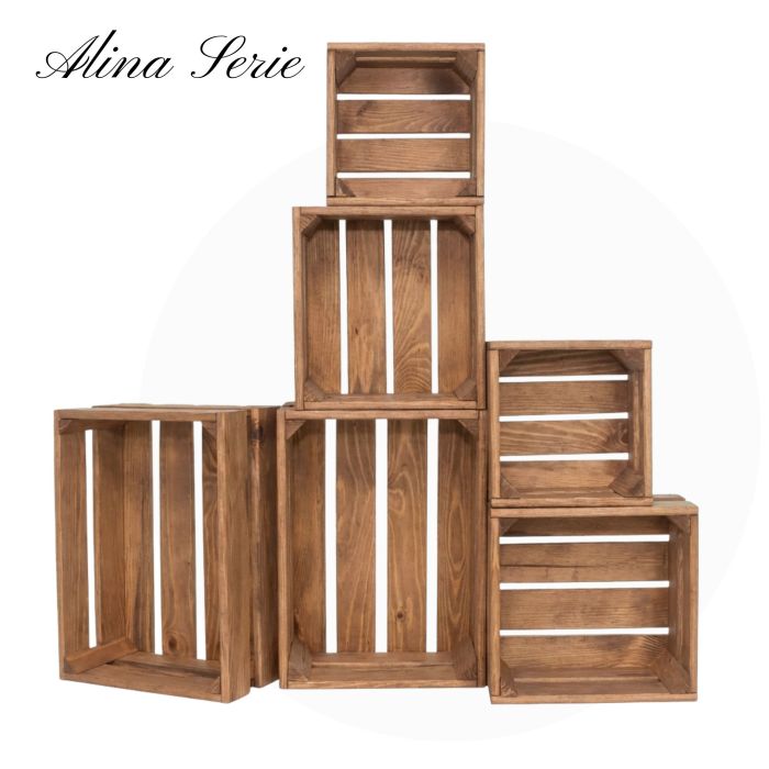 Декоративни дървени щайги 6 в 1, серия Алина - Кафяв