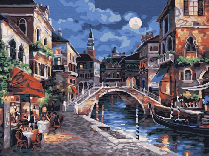 Рисуване по номера - Нощните светлини на Венеция, 30х40см