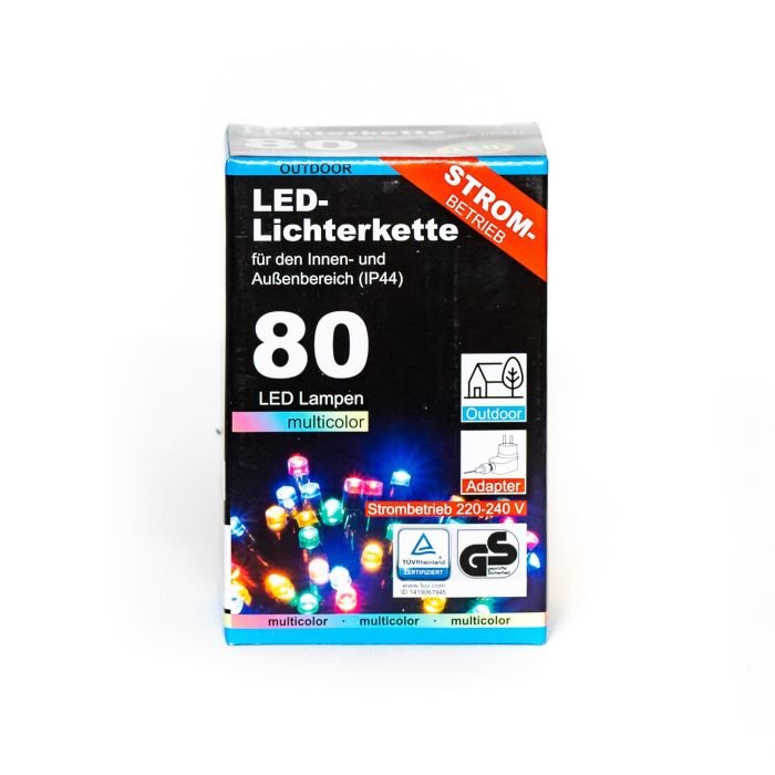 Цветна LED светлинна верига с 80 светодиода за външна употреба, 9м