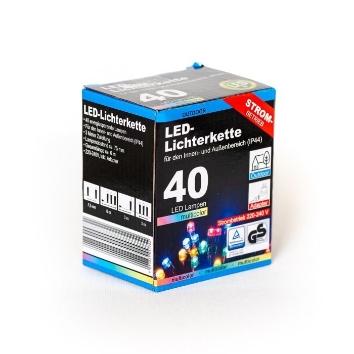 Цветна LED светлинна верига с 40 светодиода за външна употреба, 6м